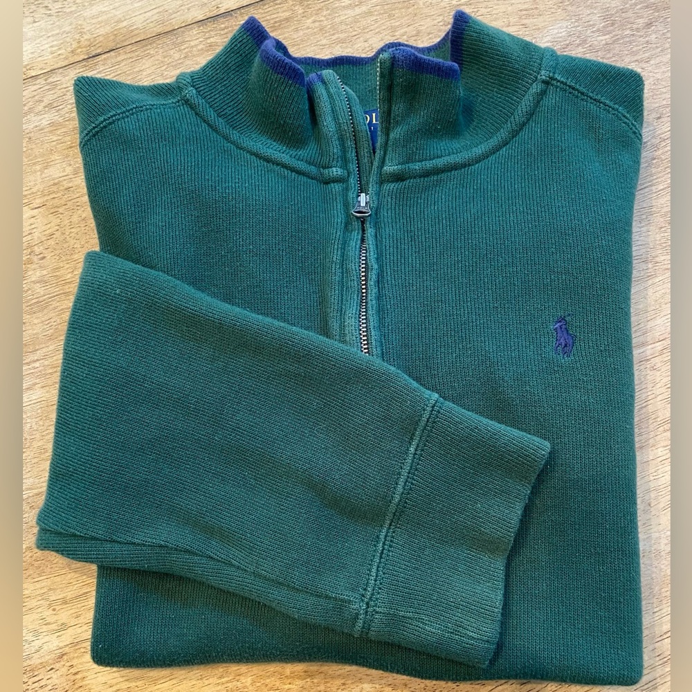 Polo by Ralph Lauren‎ Boy’s XL (18-20) Forest Green Cotton Quarter Zip Pullover